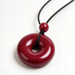 Grand Cinnabar Ping'an Kou Pendant Necklace (经典天然朱砂平安扣吊坠项链) thumb