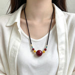 Grand Cinnabar Sphere Collar Necklace (朱砂圆珠配蜜蜡松石项链) thumb