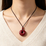 Grand Cinnabar Ping'an Kou Pendant Necklace (经典天然朱砂平安扣吊坠项链) thumb